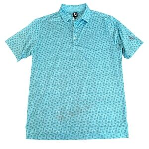 FootJoy Mens ProDry Performance Golf Polo Shirt Aqua Blue Dash Print Preppy